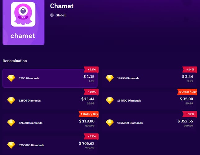 Interfaz de la billetera en Mi perfil de Chamet mostrando el ID de usuario