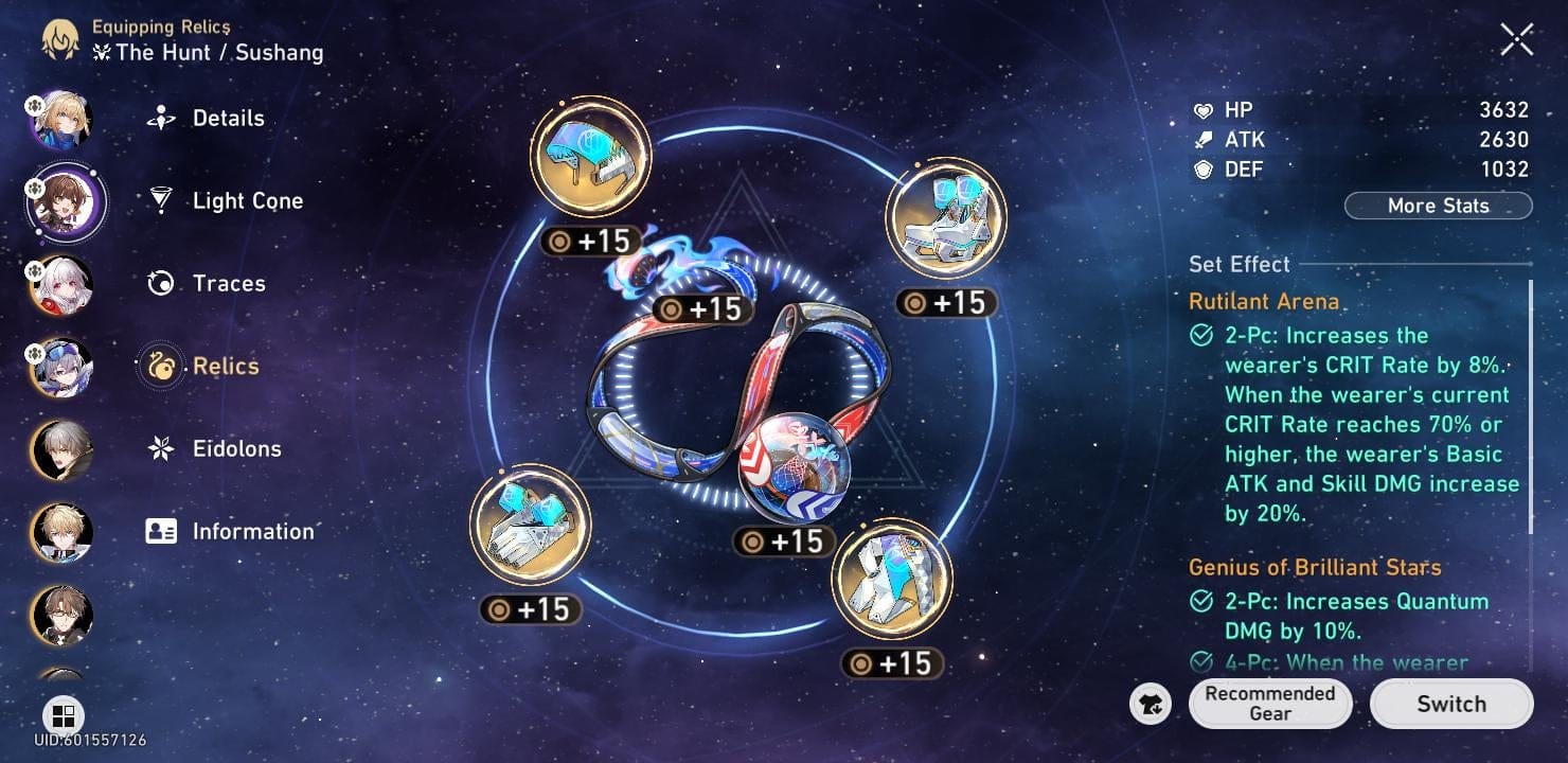 Images d'équipement de Honkai Star Rail pour les reliques Génie des étoiles brillantes, Poète de l'effondrement en deuil et Cavalerie de fer contre le fléau