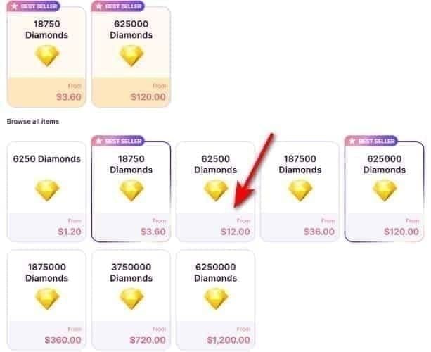 Captures d'écran du guide étape par étape du processus de recharge de diamants Chamet