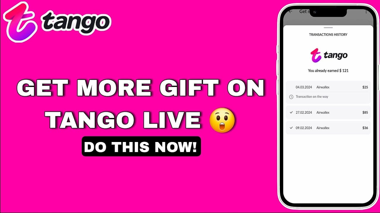 Menu des cadeaux en direct sur Tango Live avec les coûts des chuchotements