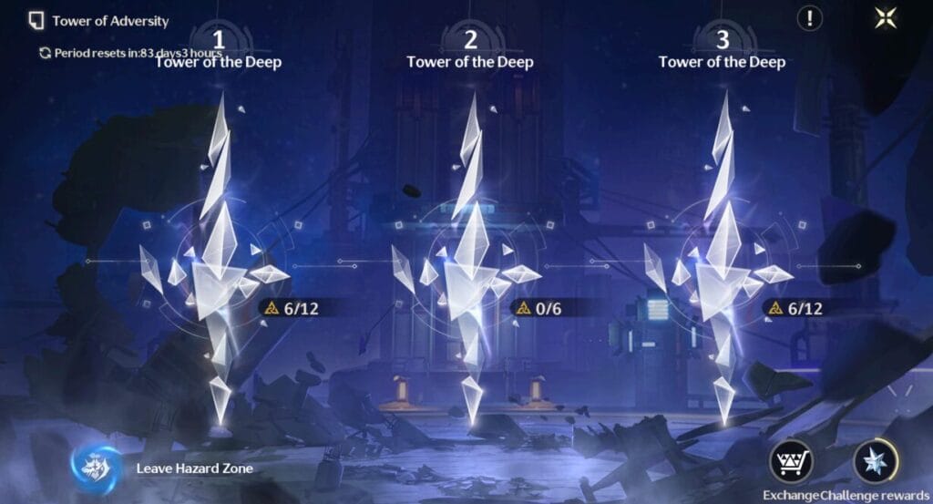 Capture d'écran du gameplay de la Tour de l'Adversité dans Wuthering Waves