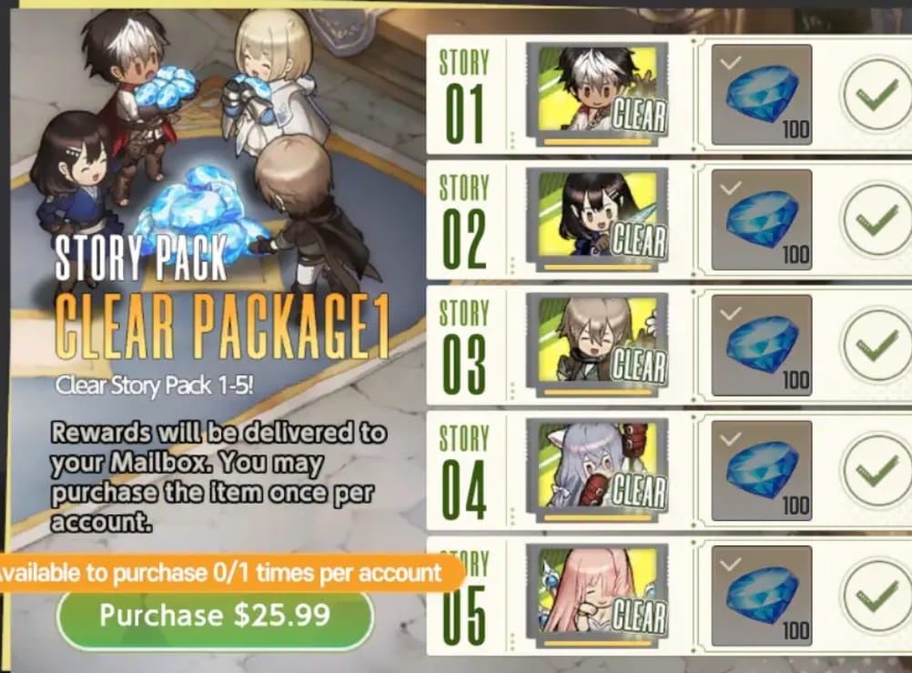 UI toko dalam game Brown Dust2 dengan harga paket diamond