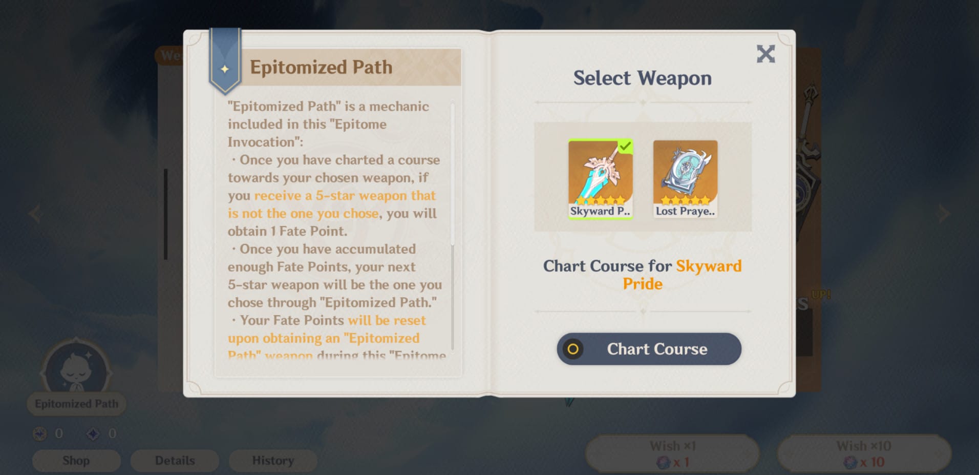 Genshin Impact Epitome Invocation Epitomized Path selection screen