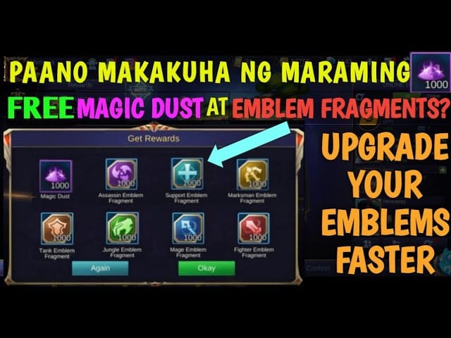 Сравнение фрагментов эмблем и магической пыли в Mobile Legends Bang Bang