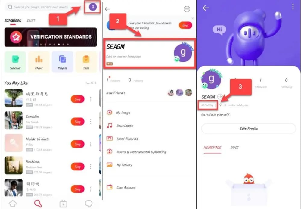 Tangkapan skrin papan pendahulu duet Kcoin WeSing dengan pemalam AI aktif