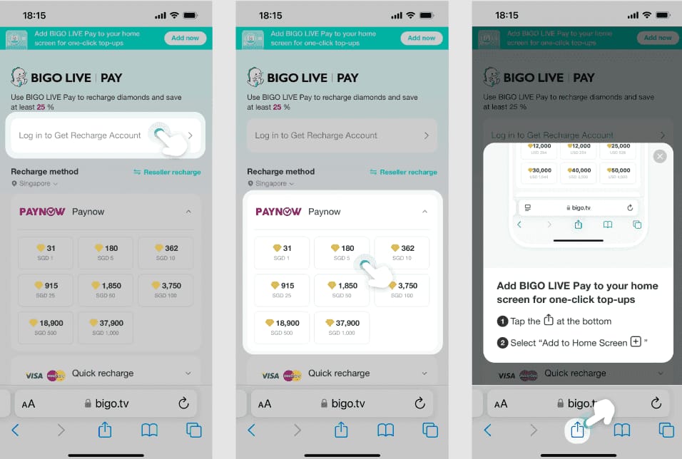Bigo Live bulk diamond purchase guide interface on buffget
