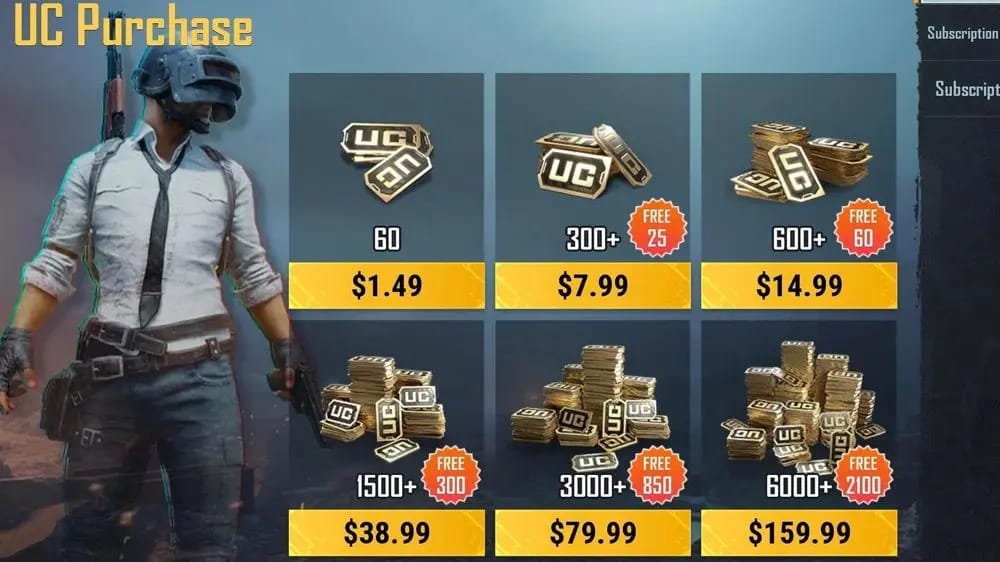Comparison of PUBG Mobile UC purchase options and discounts