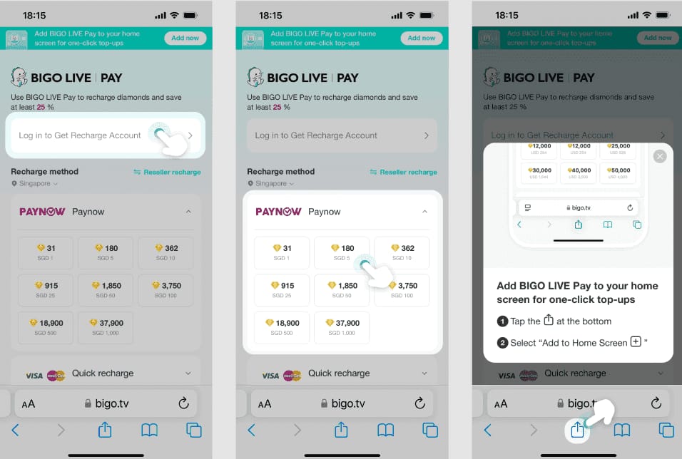 Иллюстрация безопасного пополнения алмазов Bigo Live
