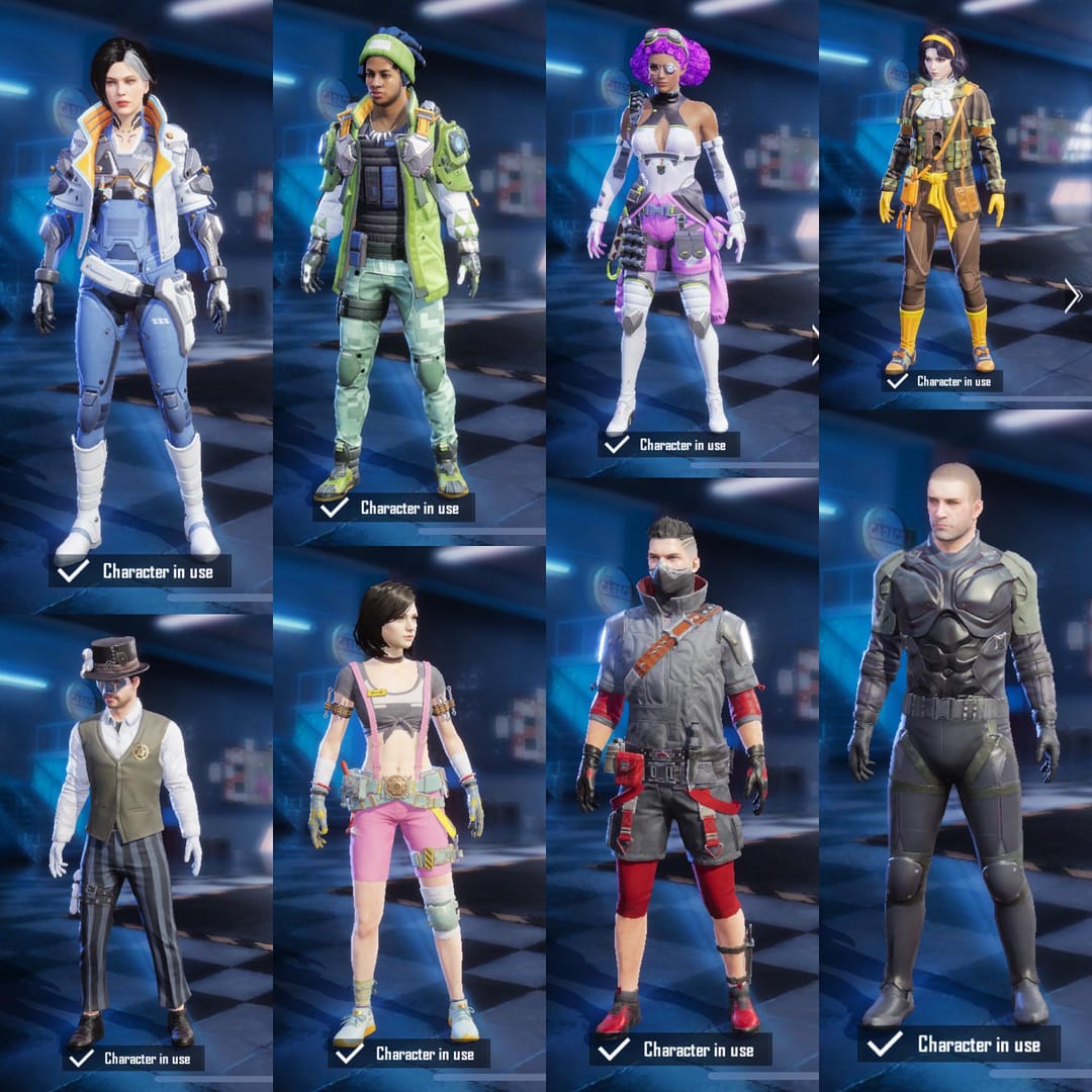 Layar peralatan dan statistik karakter PUBG Mobile