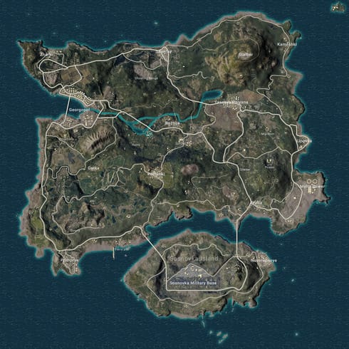 عرض خريطة PUBG Mobile مع مناطق عمودية مظللة لاستراتيجيات إعادة تموضع المرافق