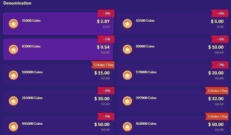واجهة شراء رموز SuperLive مع باقات العملات