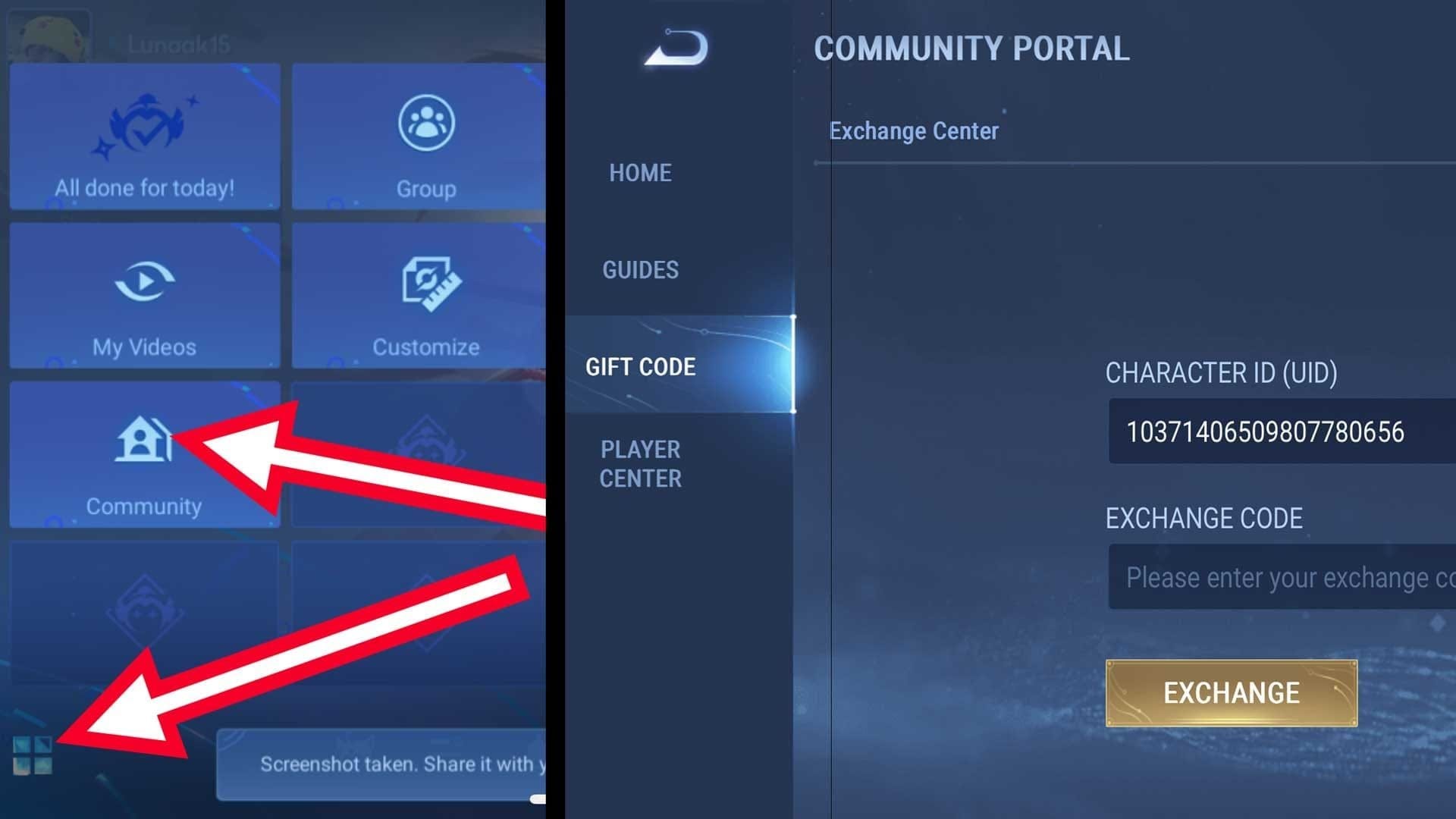Pantalla de entrada de códigos de canje de Honor of Kings que muestra recompensas de tokens