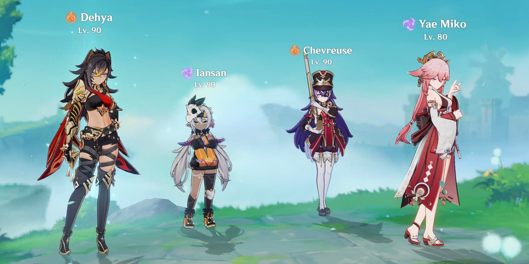 Genshin Impact overload team with Klee, Fischl, and Yae Miko.