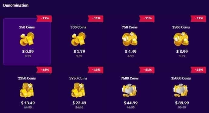Comparison of Tango Live coin packages from in-app and web purchases.