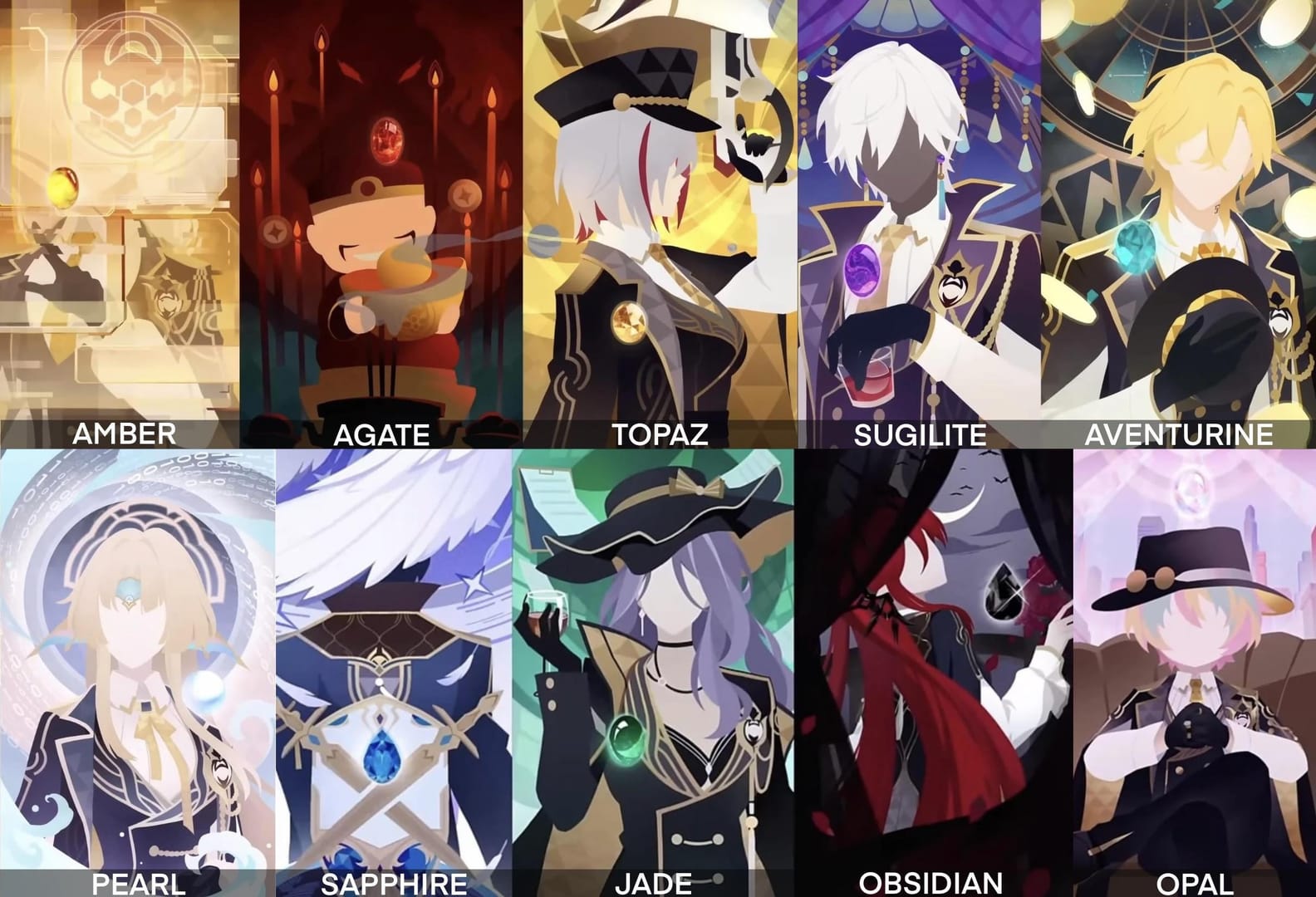 IPC Stoneheart faction characters Aventurine, Jade, and Topaz in Honkai Star Rail