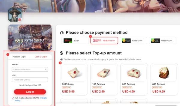 Tarjetas de regalo NetEase Pay en USD más baratas: 2% de descuento en Identity V y Racing Master