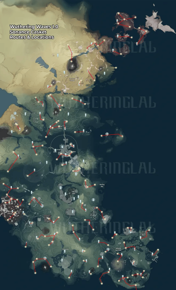 Cofres de Sonancia en Wuthering Waves: Mapa de 115 ubicaciones y guía de más de 500 Astritas